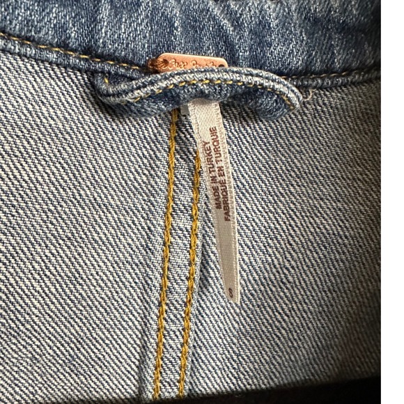 Free People Moonchild Distressed Denim Shirt Jacket Indigo Blue Small - Picture 3 of 9